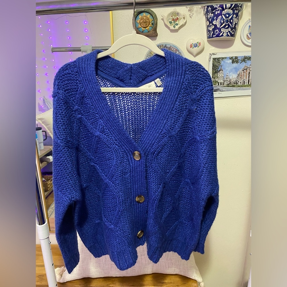 Anthropology: RD Style Royal Blue Cable Knit Cardigan - Picture 2 of 7